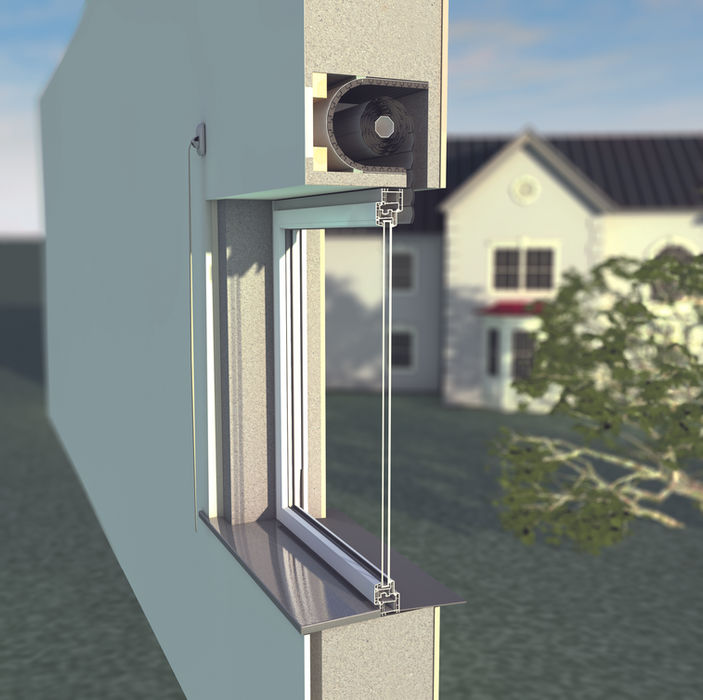 Querschnitt Fenster mit integriertem Rollladen