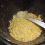 Scrambled eggs ready to be served to the pigs