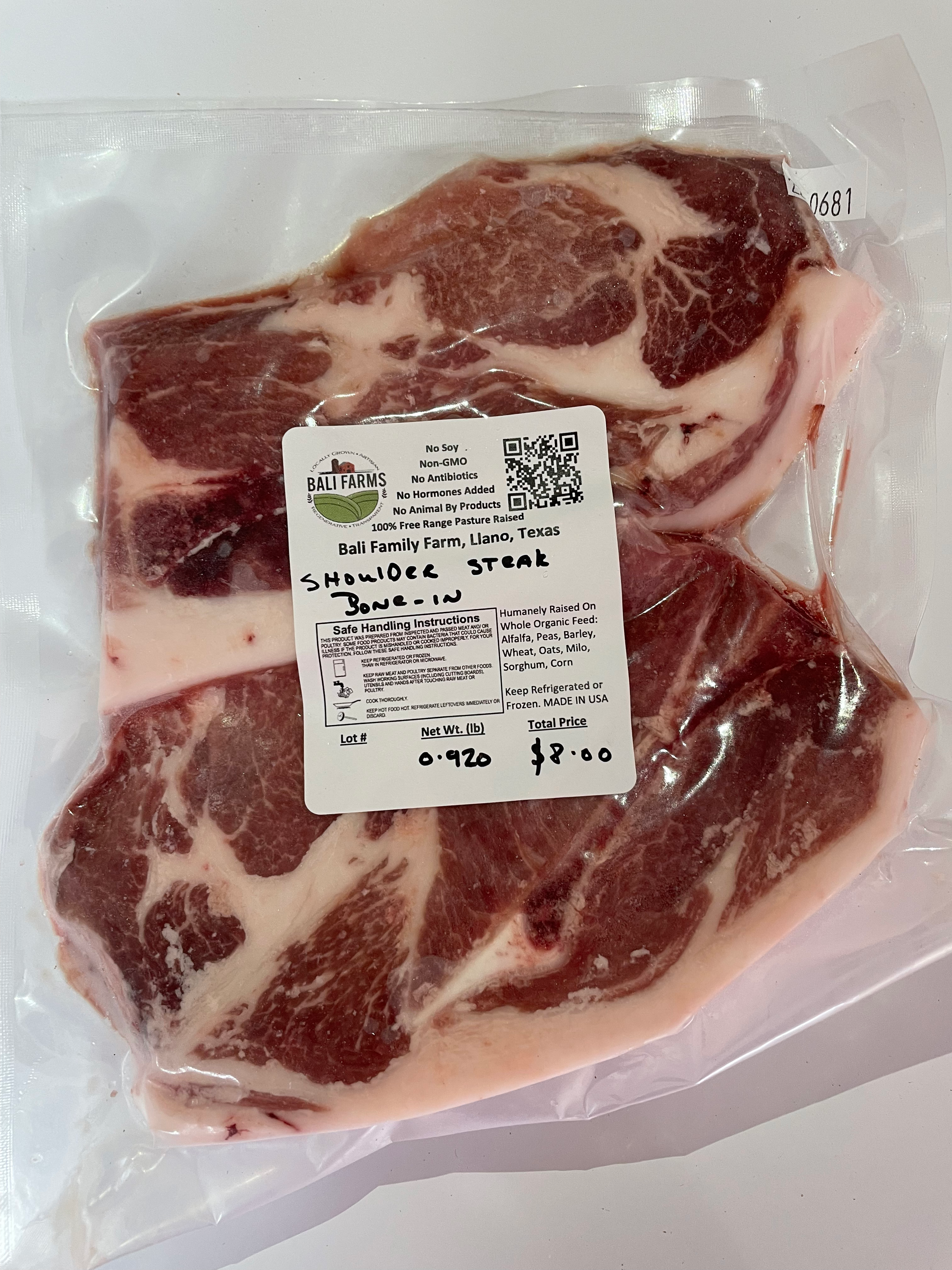 Boneless Shoulder Steak- Woodland & Pasture Raised- Price/lb