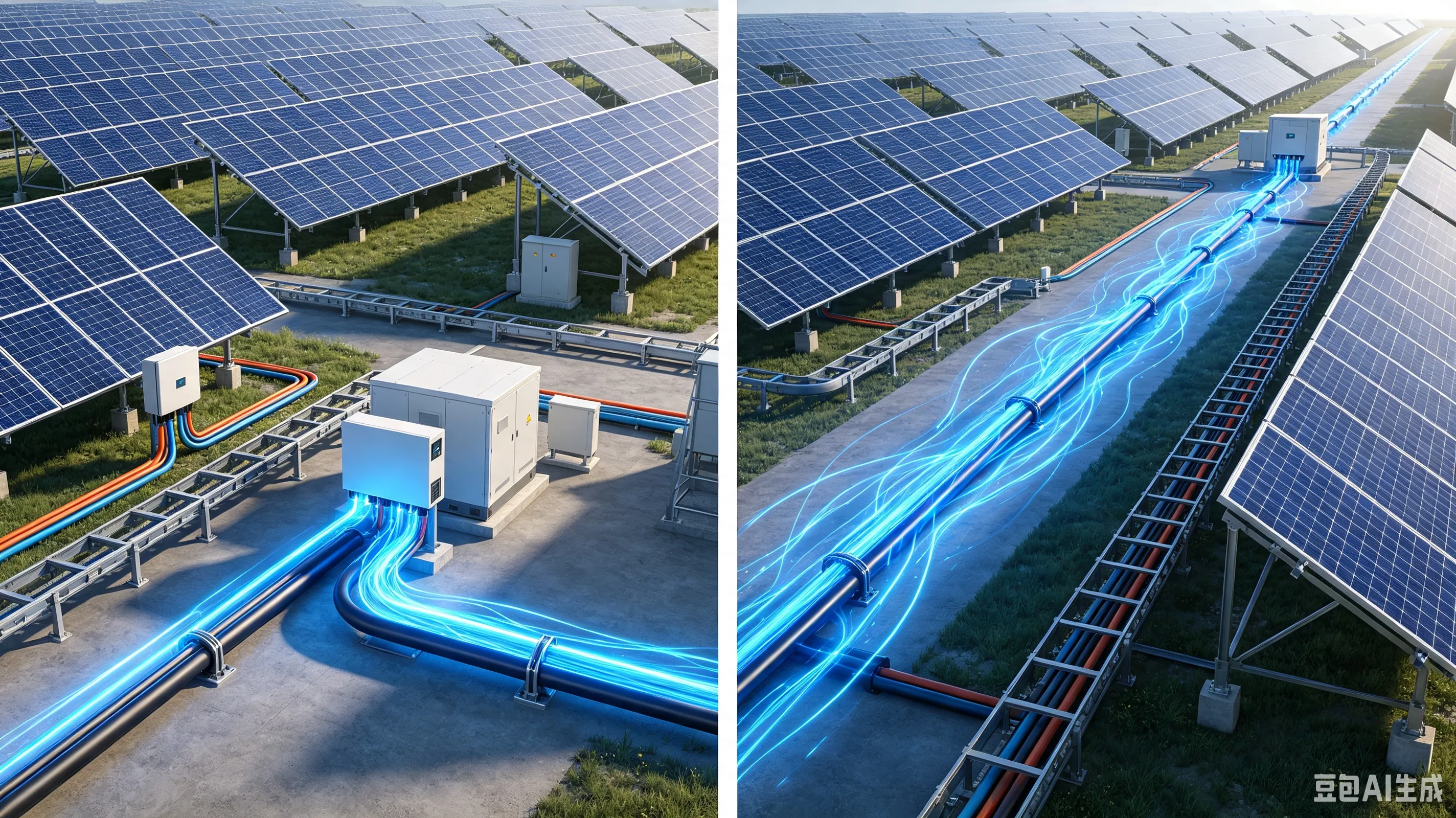Comparison of short and long solar cable routes affecting voltage drop