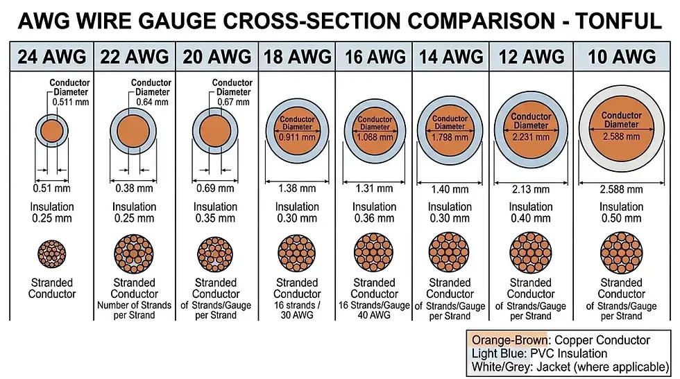 16 AWG copper wire diameter and cross-sectional area diagram