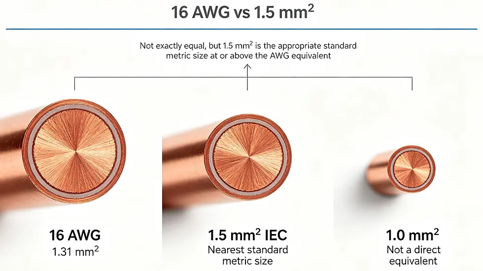 16 AWG versus 1.5 mm² wire size comparison