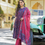 Thumbnail: Navy Blue & Pink Floral Printed Anarkali Kurta Set with Dupatta