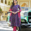 Thumbnail: Navy Blue & Pink Floral Printed Anarkali Kurta Set with Dupatta