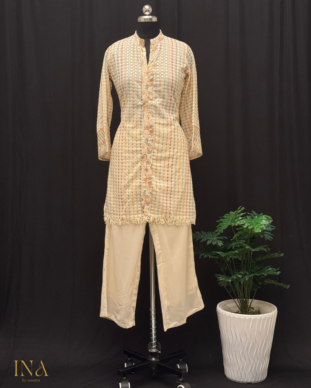 Pastel Handloom Embroidered Kurta Set