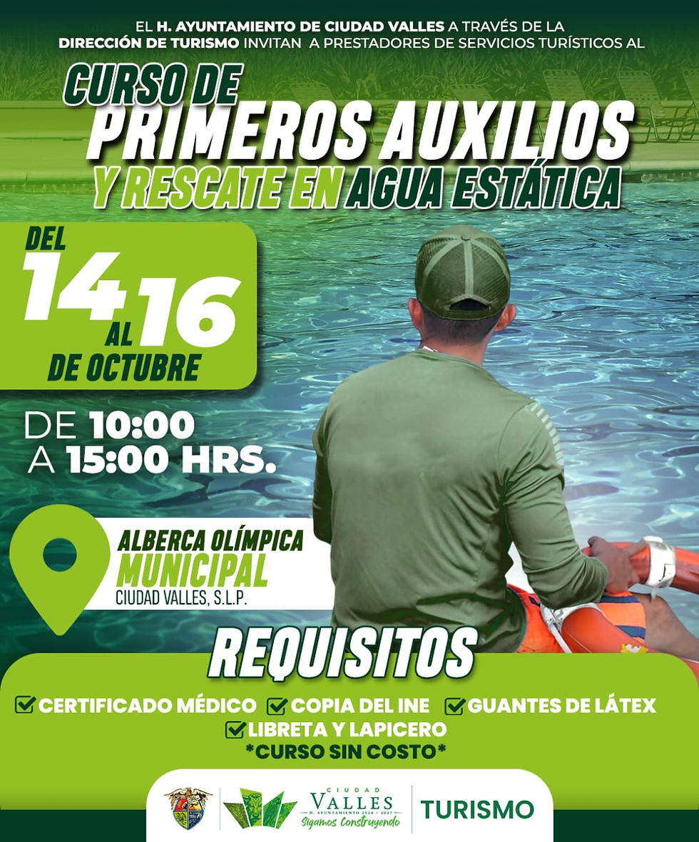 TURISMO MUNICIPAL INVITA A PRESTADORES DE SERVICIOS AL CURSO DE PRIMEROS AUXILIOS Y RESCATE EN AGUA ESTÁTICA