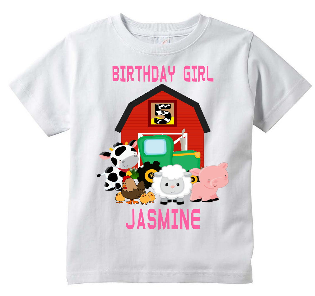 Farm Animals Birthday Girl T-shirt, Customizable