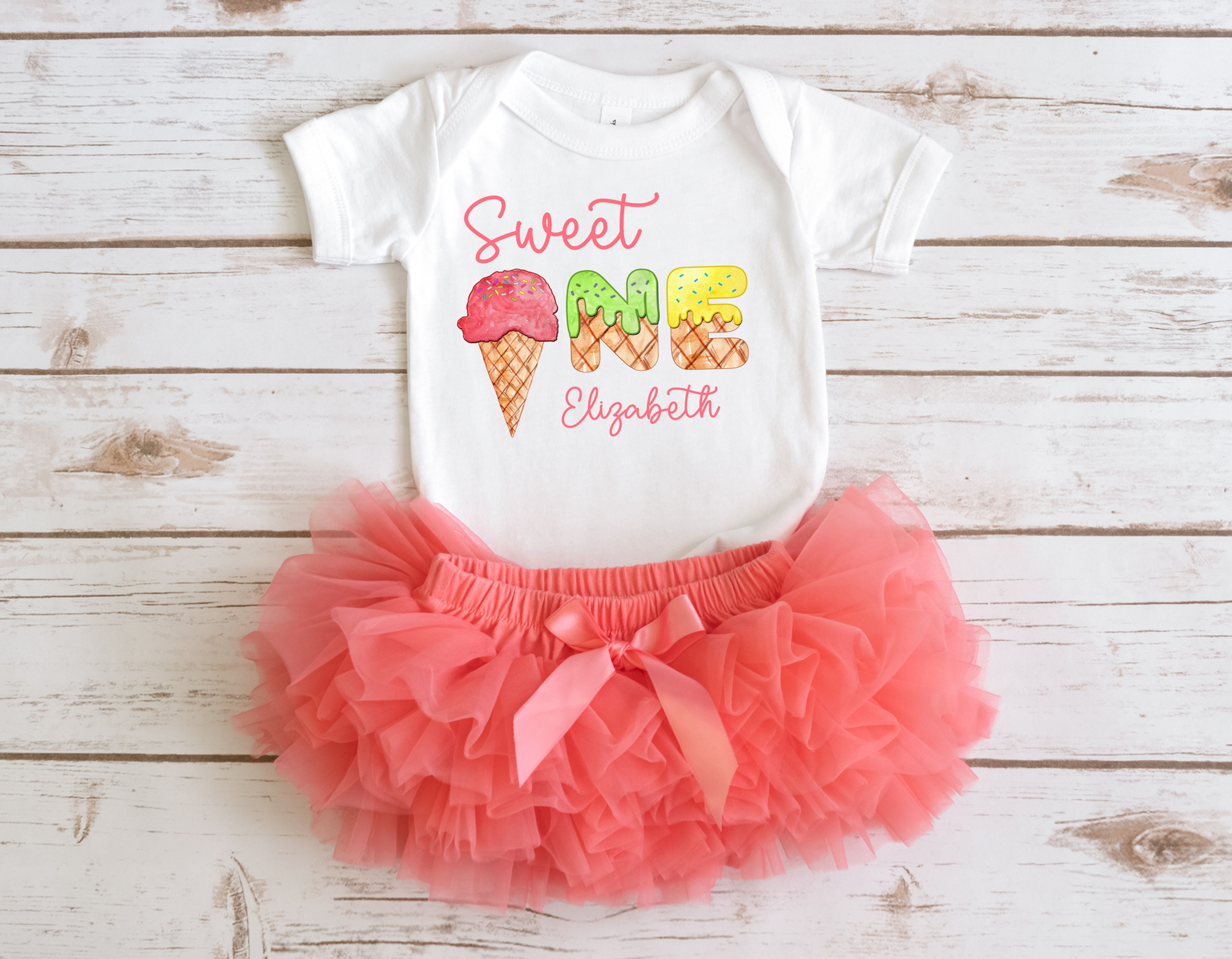 Sweet One Ice cream Onesie, First Birthday Customizable