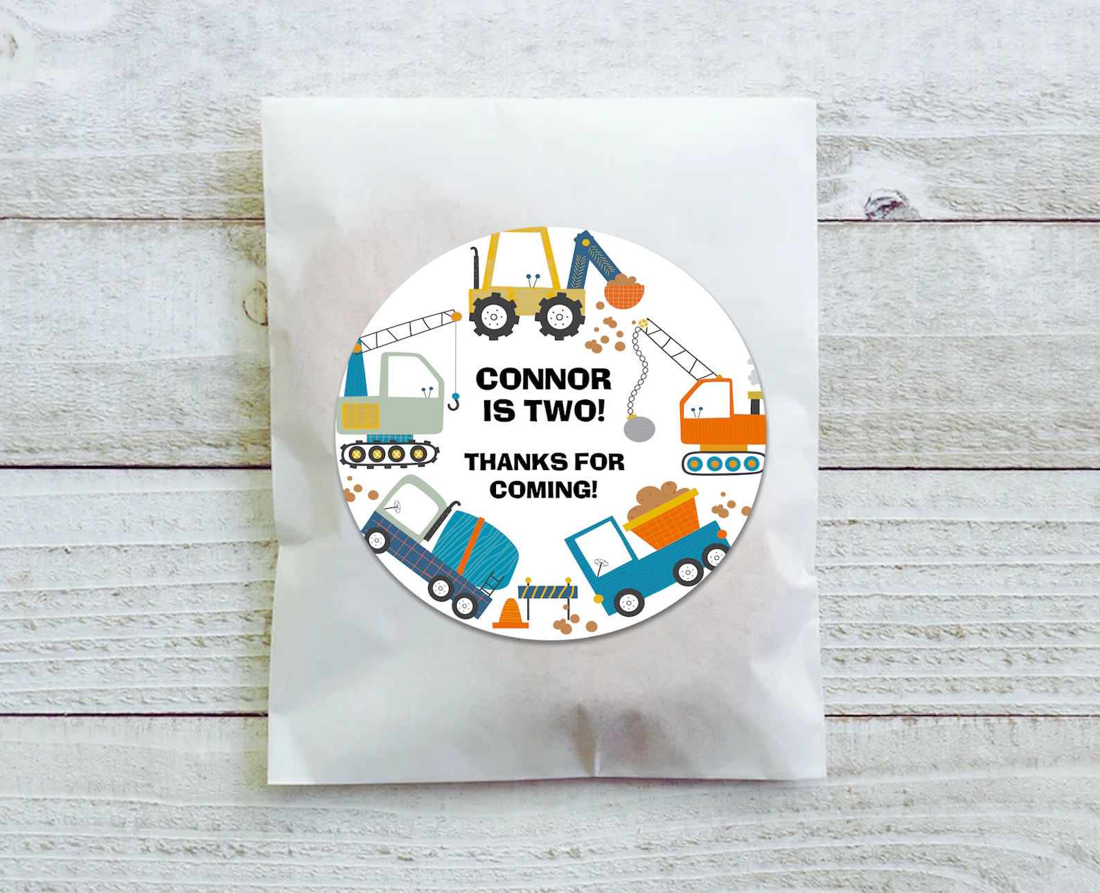 construction vehicles birthday stickers