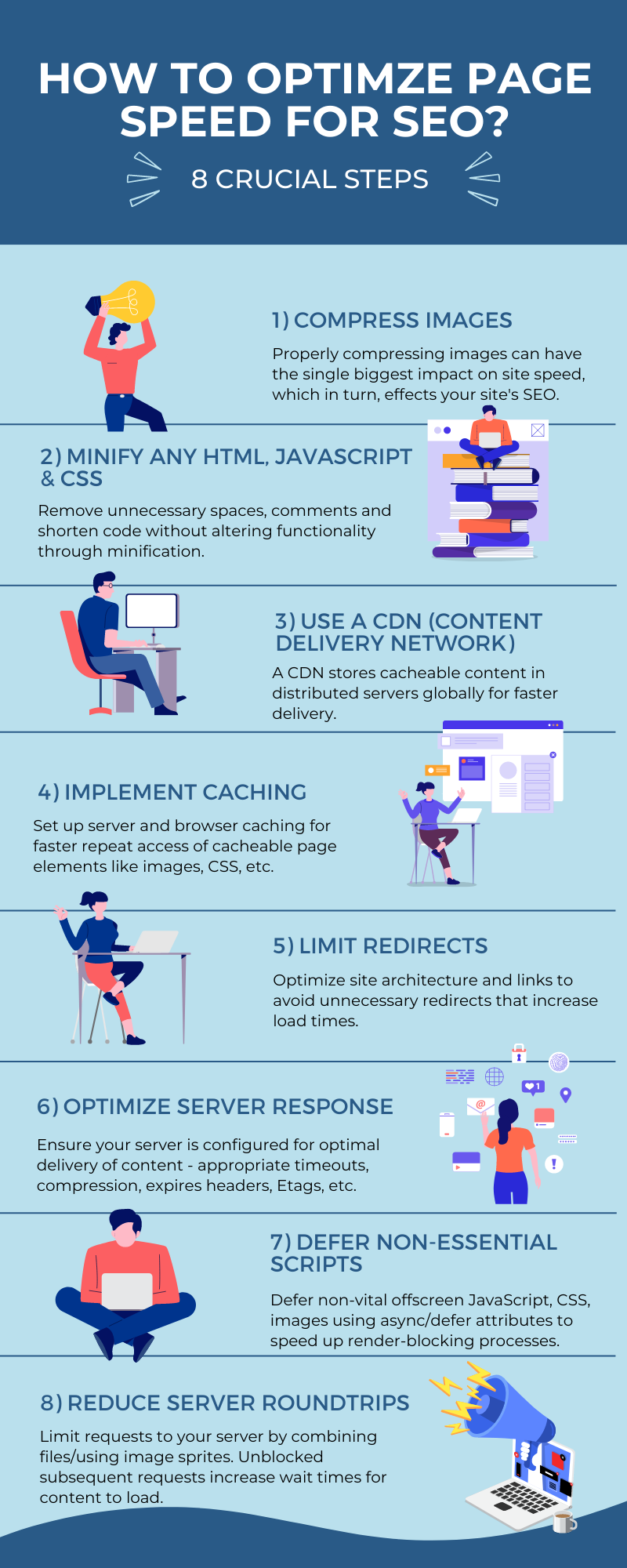 8 steps to optimize page speed for seo infographic