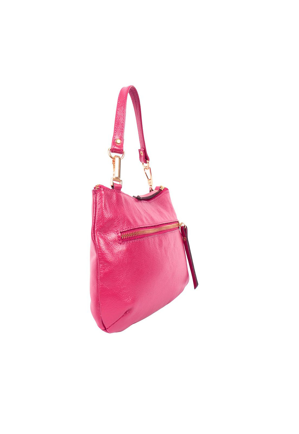 Miniatura: Bolsa pequena, na cor rosa pink, de lado, mostarndo a lateral, que é básica.