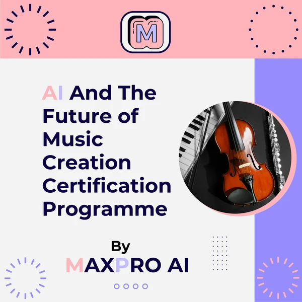 A guitar and harmonium placed alongside a laptop displaying AI-driven music tools, illustrating the fusion of traditional instruments with modern technology. The image highlights the importance of joining the AI and the Future of Music Creation Certification Programme to master innovative techniques and stay at the forefront of music production in the digital age.