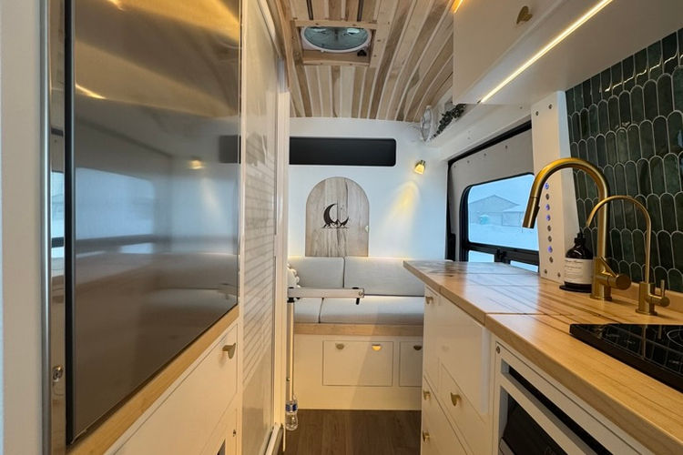 Custom built high end camper van kitchen