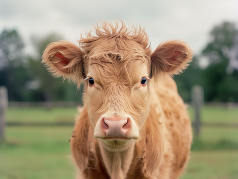 A close-up of a cow