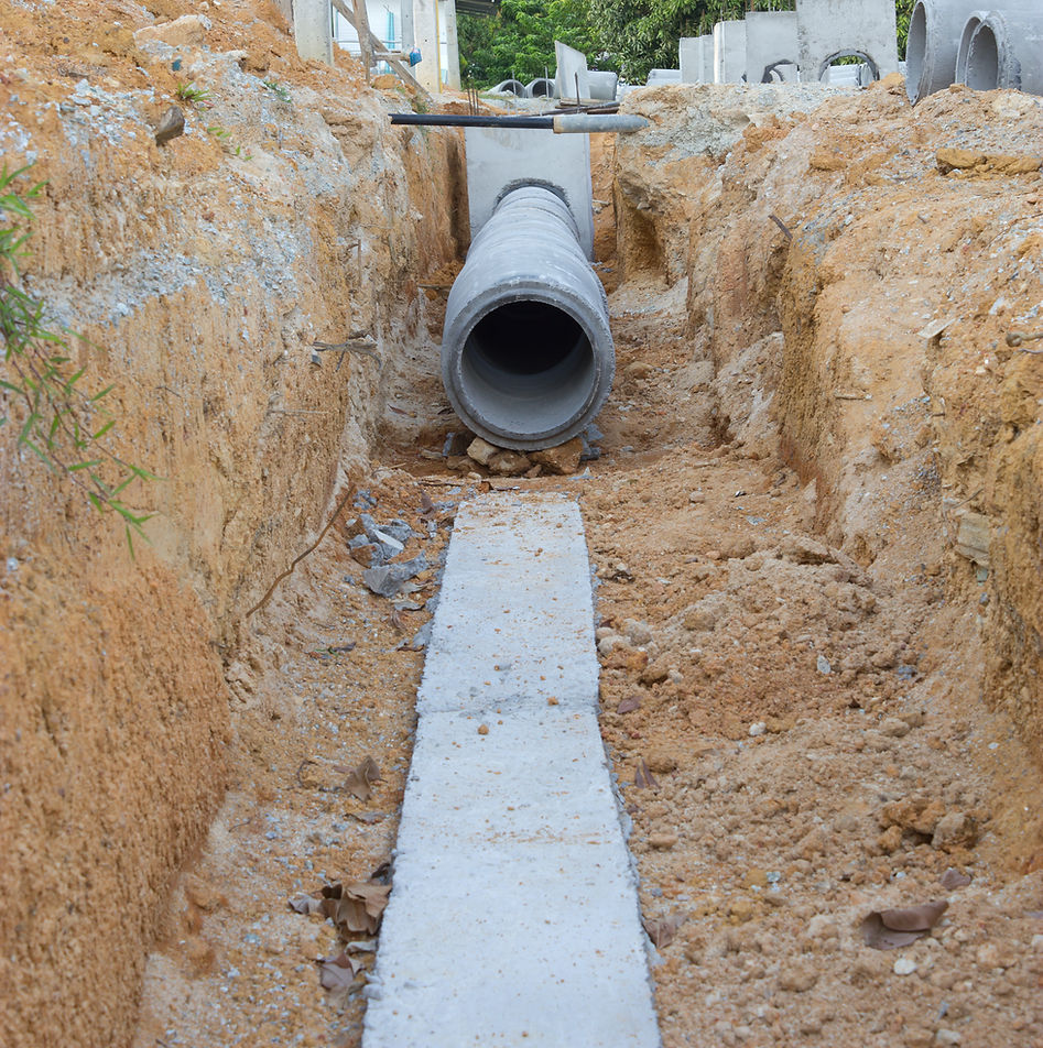Concrete drainage tank on construction site