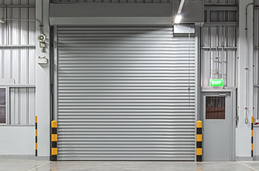 Shutter door inside factory, night scene