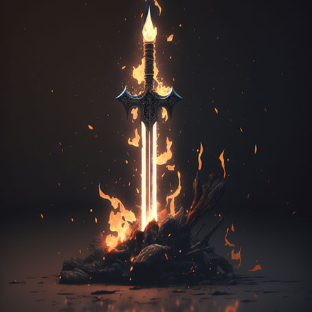 A flaming sword in a rock