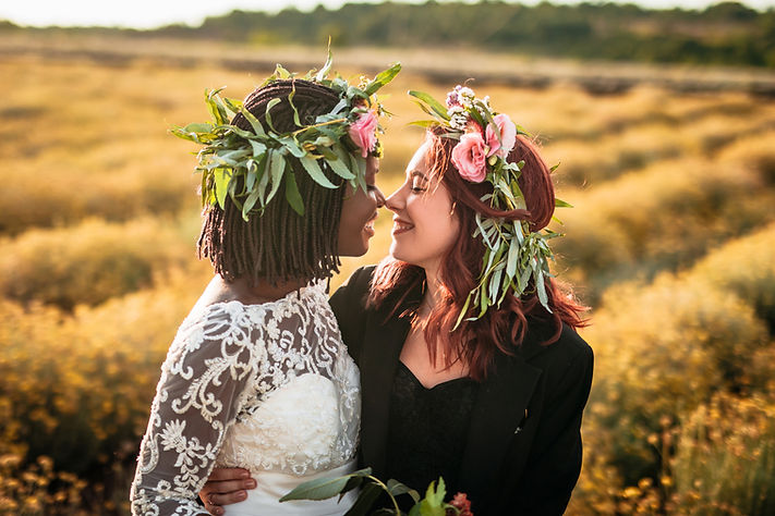 Romantic couple in field