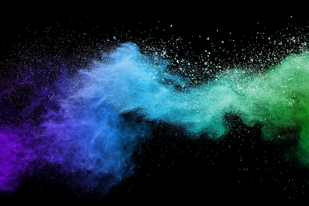 Freeze motion of white powder explosions isolated on black background