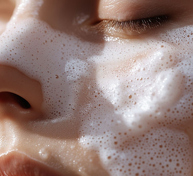 泡立つ顔のクローズアップ