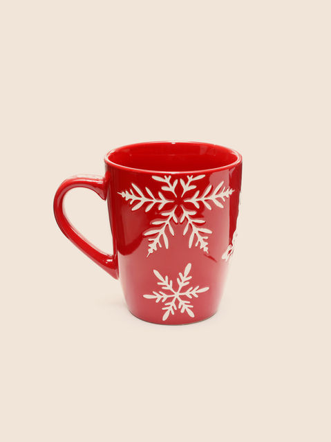 Red Promo Mug with white snow flakes