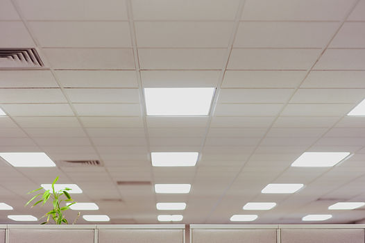 illuminated ceiling lights of office