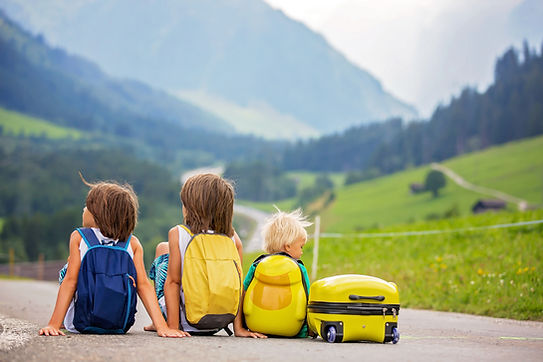 Children resting on a hike