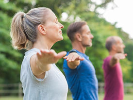 A group of people exercising.