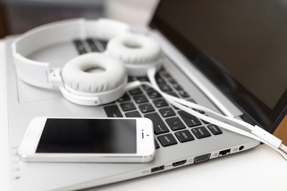 Laptop, Headset and Mobile Phone