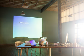 Collaboration text on audio visual presentation screen