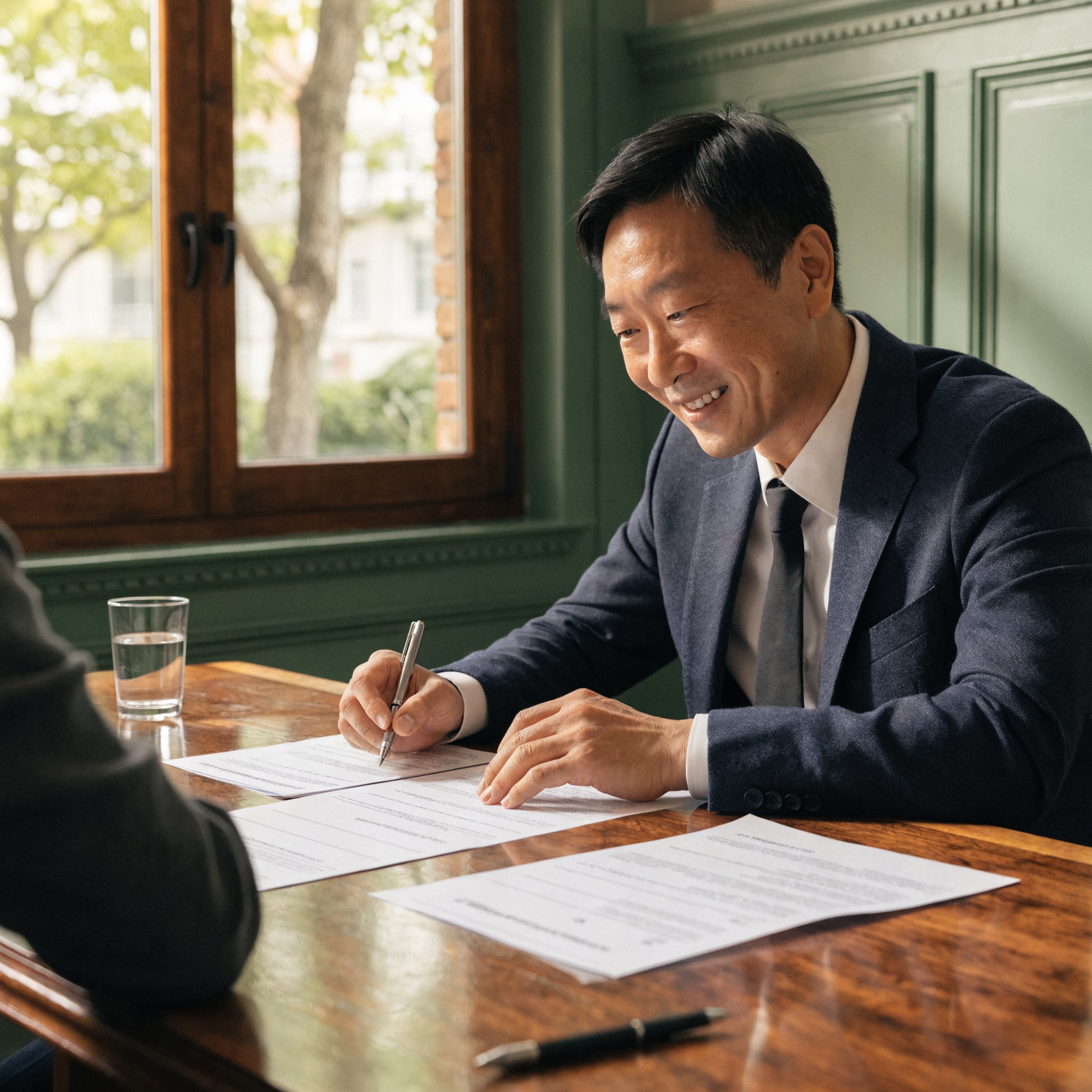 Homme en costume annotant un document à une table, illustrant la requête devant le conseil de prud'hommes depuis le décret du 27 juillet 2026