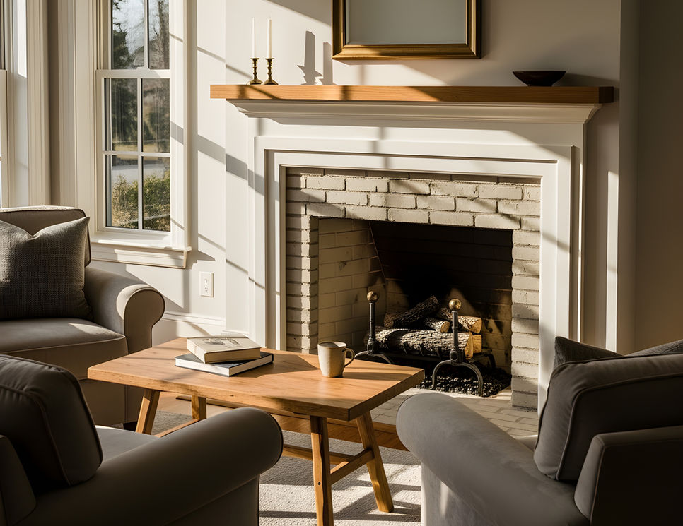 living room with fireplace and sunlight streaming in