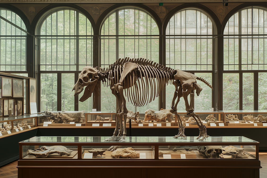 Exhibición de esqueletos de dinosaurios