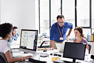 Team collaborating in tech start-up office