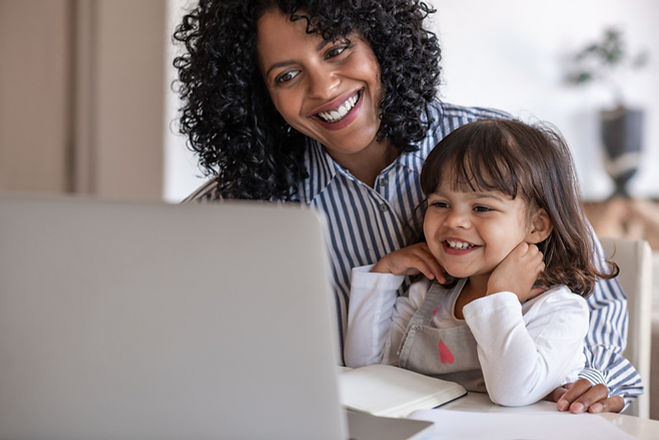 Mother and child at a telemedicine visit