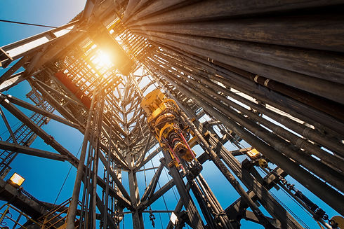 Upward view inside an oil rig structure