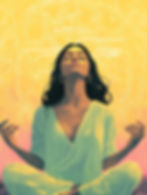 Woman in white dress meditating