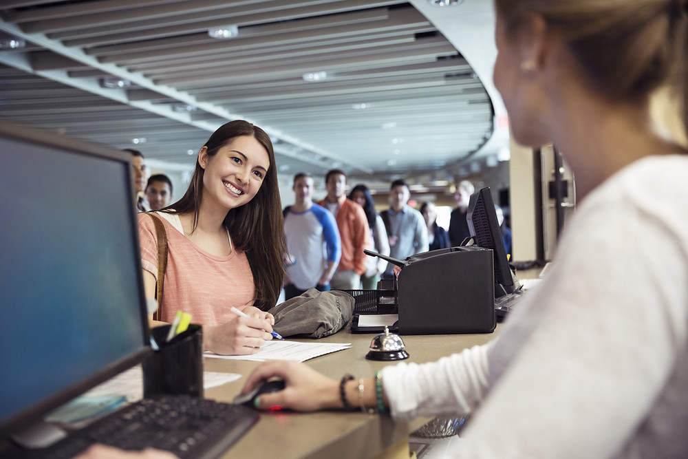 Woman registering at networking event