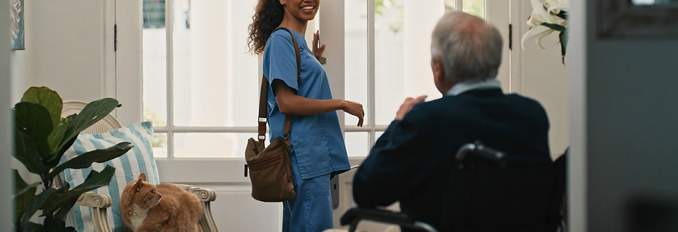 Nurse greeting elderly man
