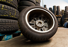 Rows of stacked tyres