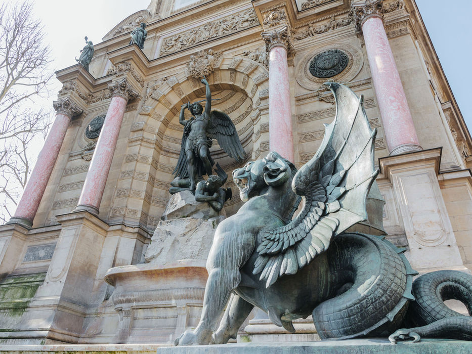 Winged Lion of Saint Mark statue in Venice, Italy, symbol of Venetian heritage and historic European architecture.