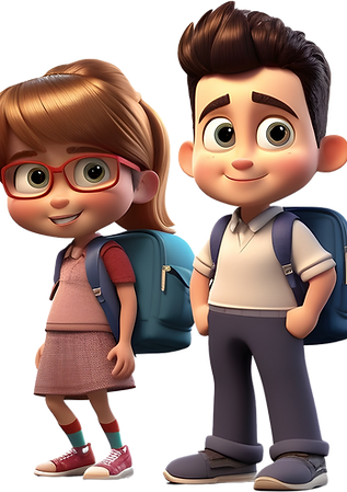 Cartoon Kids with Backpacks