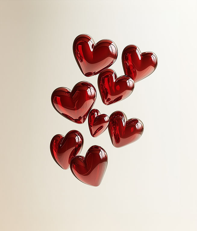 Floating Red Glass Hearts