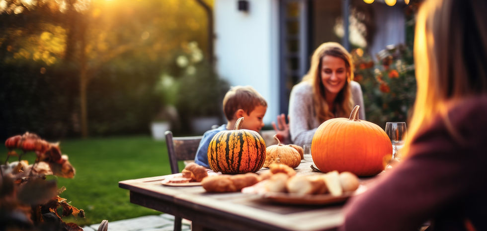 Fall festive table with pumpkins Autumn season