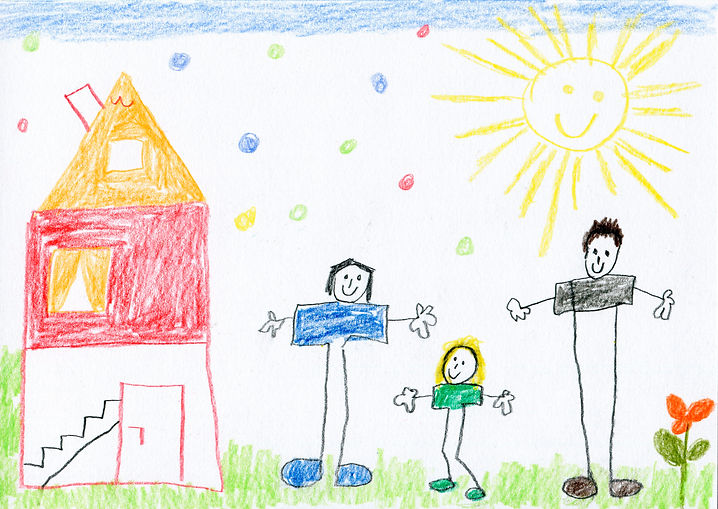 Children's drawing of happy family and house