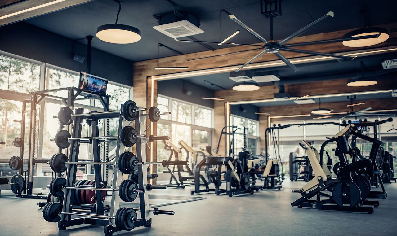 Elite Fitness gym interior with modern equipment and bright open space