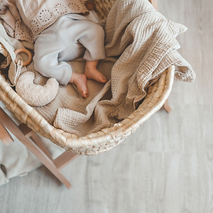 Baby in Weidenwiege