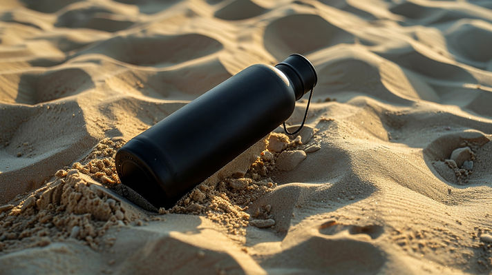 Black Bottle On Sand