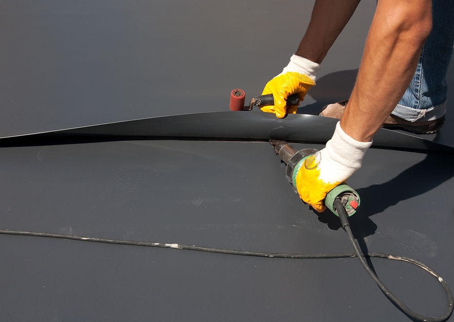 flat roof installation in progress
