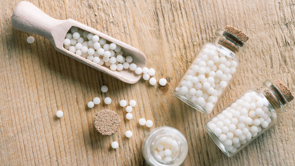 Homeopathic remedies in glass jars